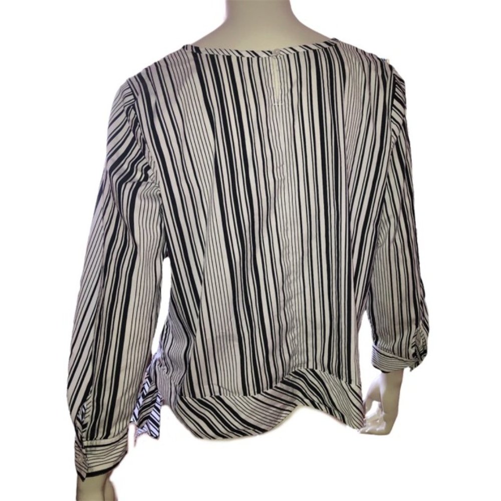 Talbots Petite XLP Black & White Striped Blouse w/ Hip Tie – Long Sleeve - Picture 4 of 7